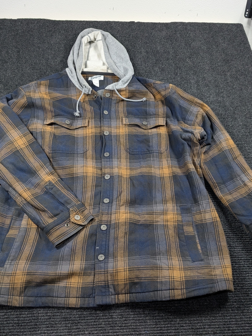 Duluth Trading Co hooded flannel shirt jacket plaid fleece lined mens 3XL T Tall